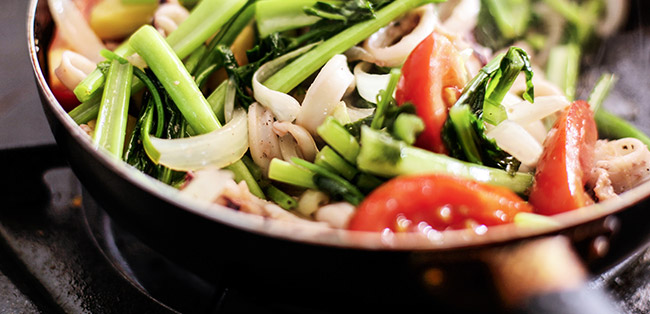 verduras en sartén